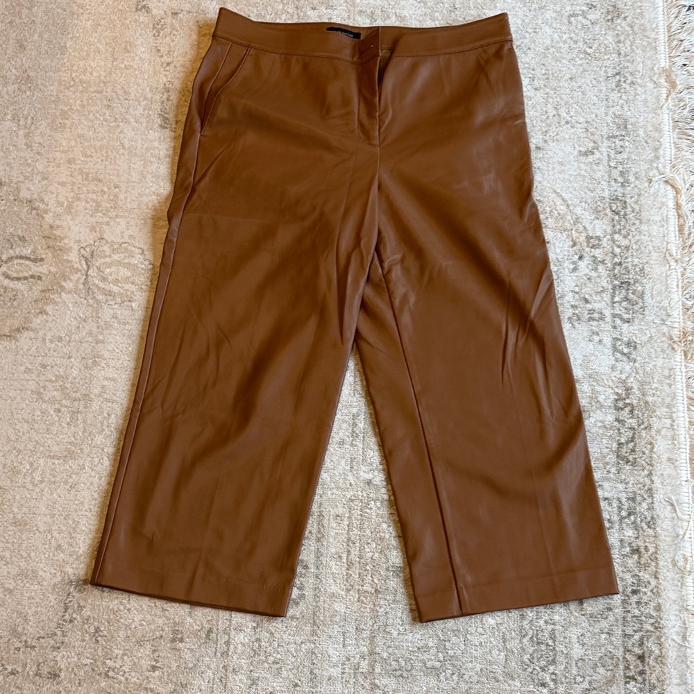 Ann Taylor Tan faux leather camel cropped pants